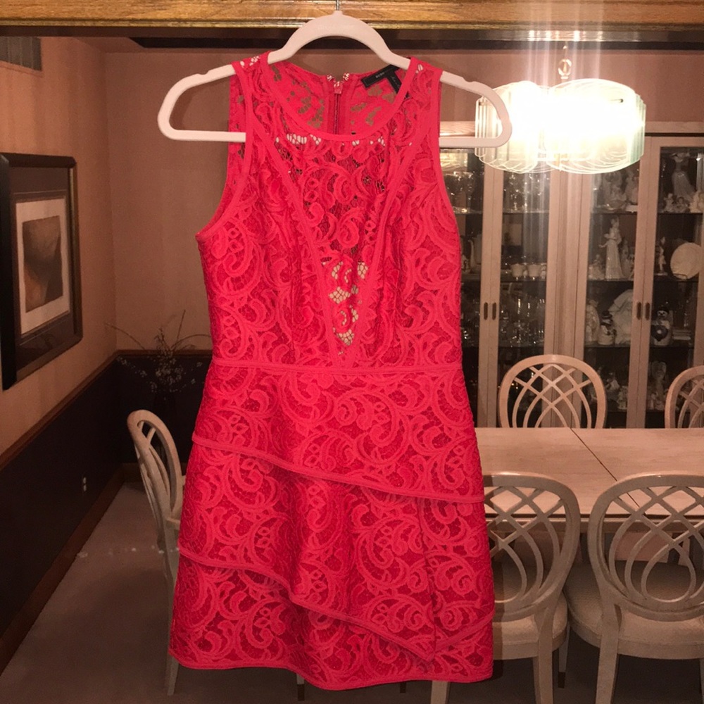 BCBGMAXAZRIA Red Mini Lace Dress